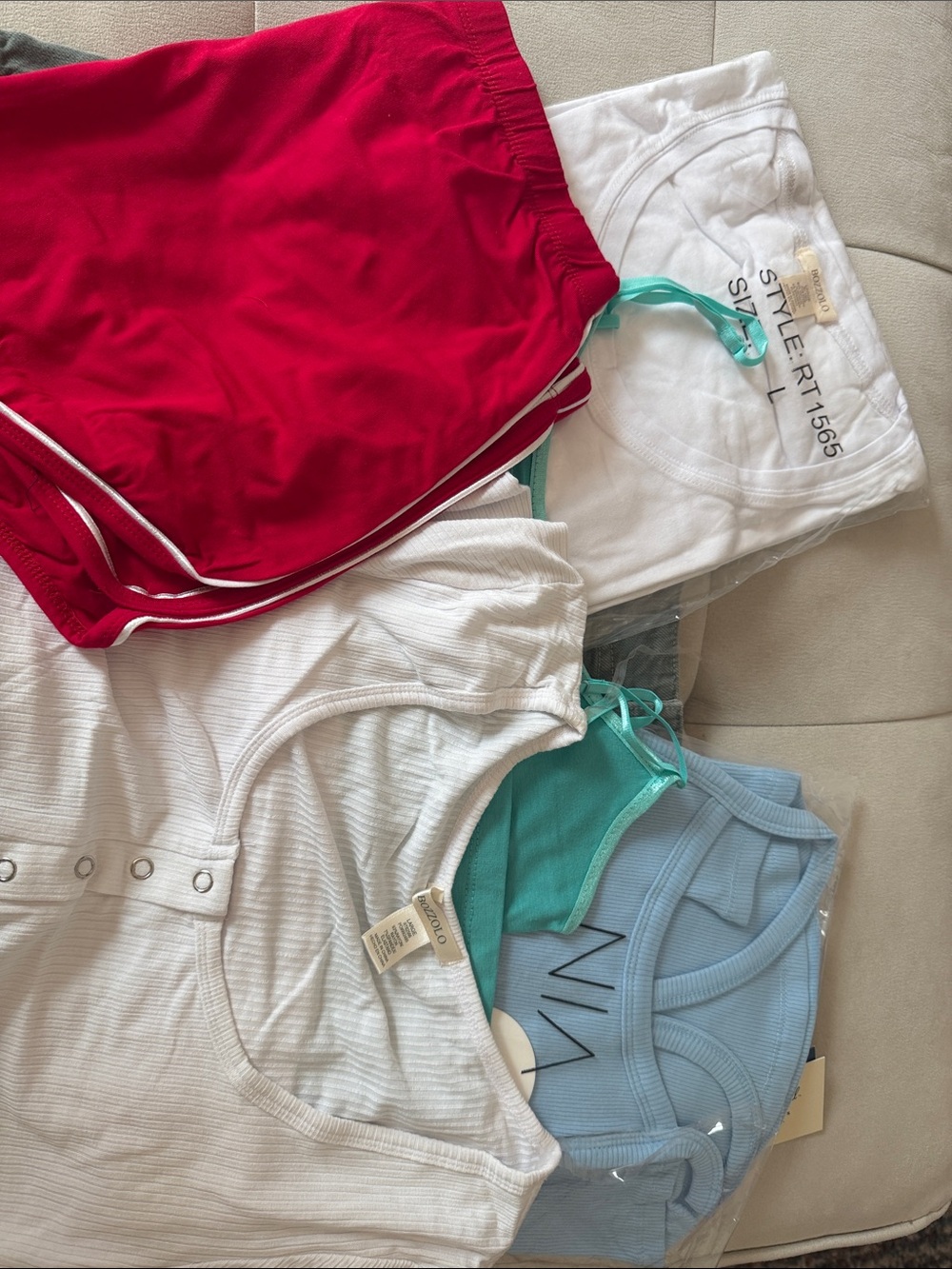 Bozzolo Red and White Women's Shorts Set with Pastel Tops